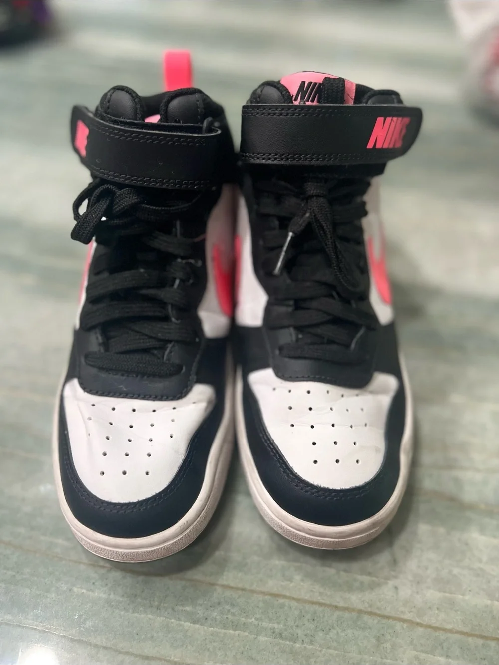Nike Kids High-Top Sneakers — Black, White & Pink Accent